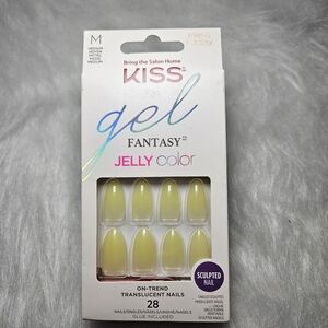 NIB KISS Gel Fantasy Jelly Color Sculpted Nails - Lemon Yellow Medium Length
